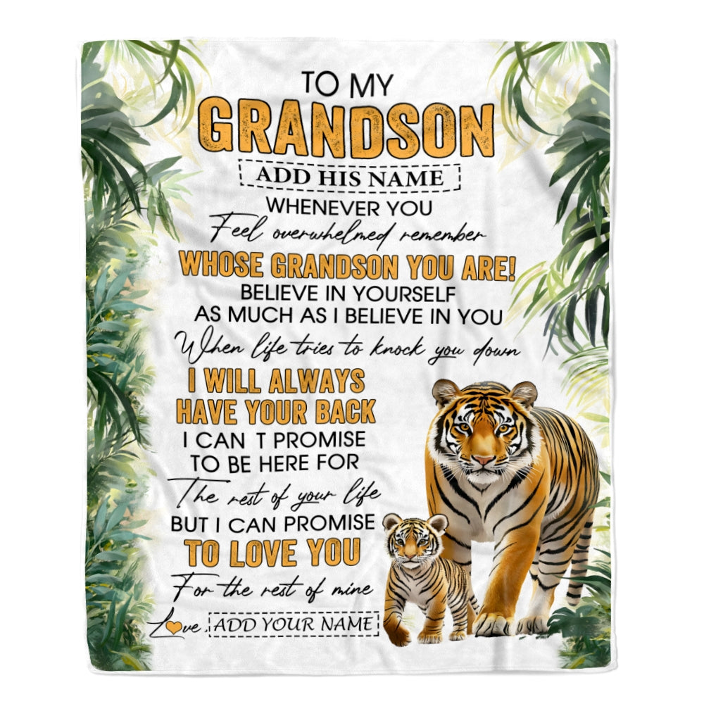 Personalized To My Grandson Gifts Blanket From Grandma Grandpa Whenever You Feel Tiger Grandson Birthday Gifts Graduation Christmas Customized Fleece Blanket | teecentury