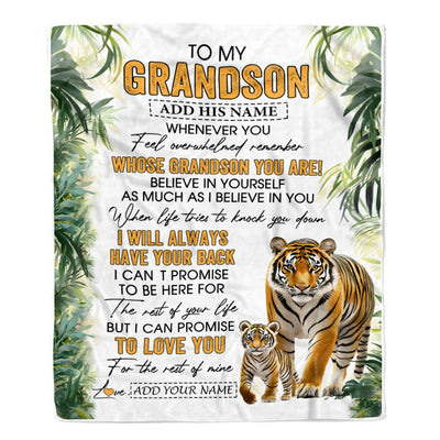 Personalized To My Grandson Gifts Blanket From Grandma Grandpa Whenever You Feel Tiger Grandson Birthday Gifts Graduation Christmas Customized Fleece Blanket | teecentury
