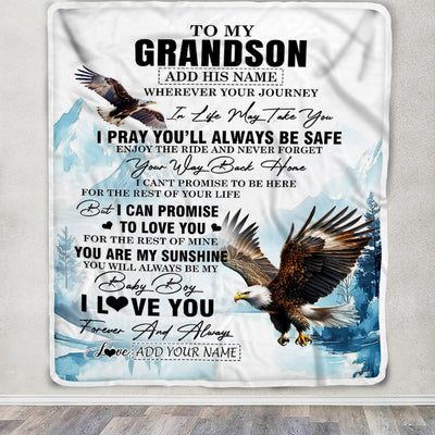 Personalized To My Grandson Gifts Blanket From Grandma Grandpa Wherever Your Journey In Life Eagle Grandson Birthday Gifts Warm Customized Fleece Throw Blanket | teecentury