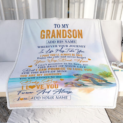 Personalized To My Grandson Gifts Blanket From Grandma Grandpa Wherever Your Journey In Life Turtle Grandson Birthday Gifts Warm Customized Fleece Blanket | teecentury