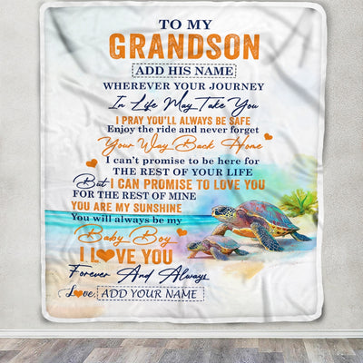 Personalized To My Grandson Gifts Blanket From Grandma Grandpa Wherever Your Journey In Life Turtle Grandson Birthday Gifts Warm Customized Fleece Blanket | teecentury