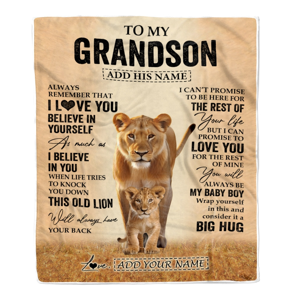 Personalized To My Grandson Gifts Blanket From Grandma Nana Always Remember Lion Gifts For Grandson Birthday Graduation Christmas Custom Fleece Throw Blanket | teecentury