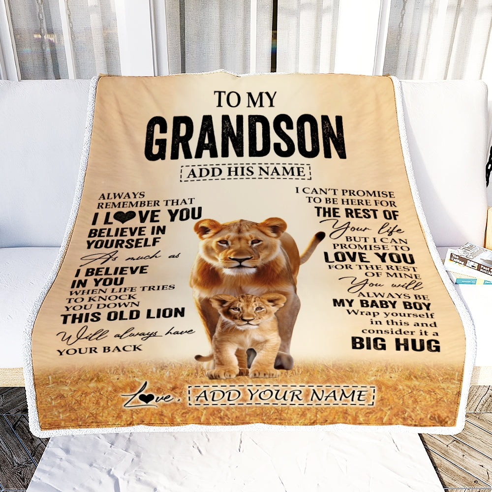 Personalized To My Grandson Gifts Blanket From Grandma Nana Always Remember Lion Gifts For Grandson Birthday Graduation Christmas Custom Fleece Throw Blanket | teecentury