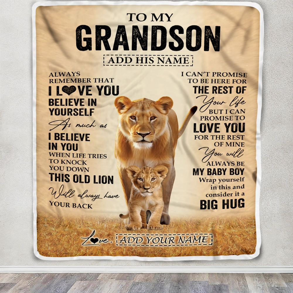 Personalized To My Grandson Gifts Blanket From Grandma Nana Always Remember Lion Gifts For Grandson Birthday Graduation Christmas Custom Fleece Throw Blanket | teecentury