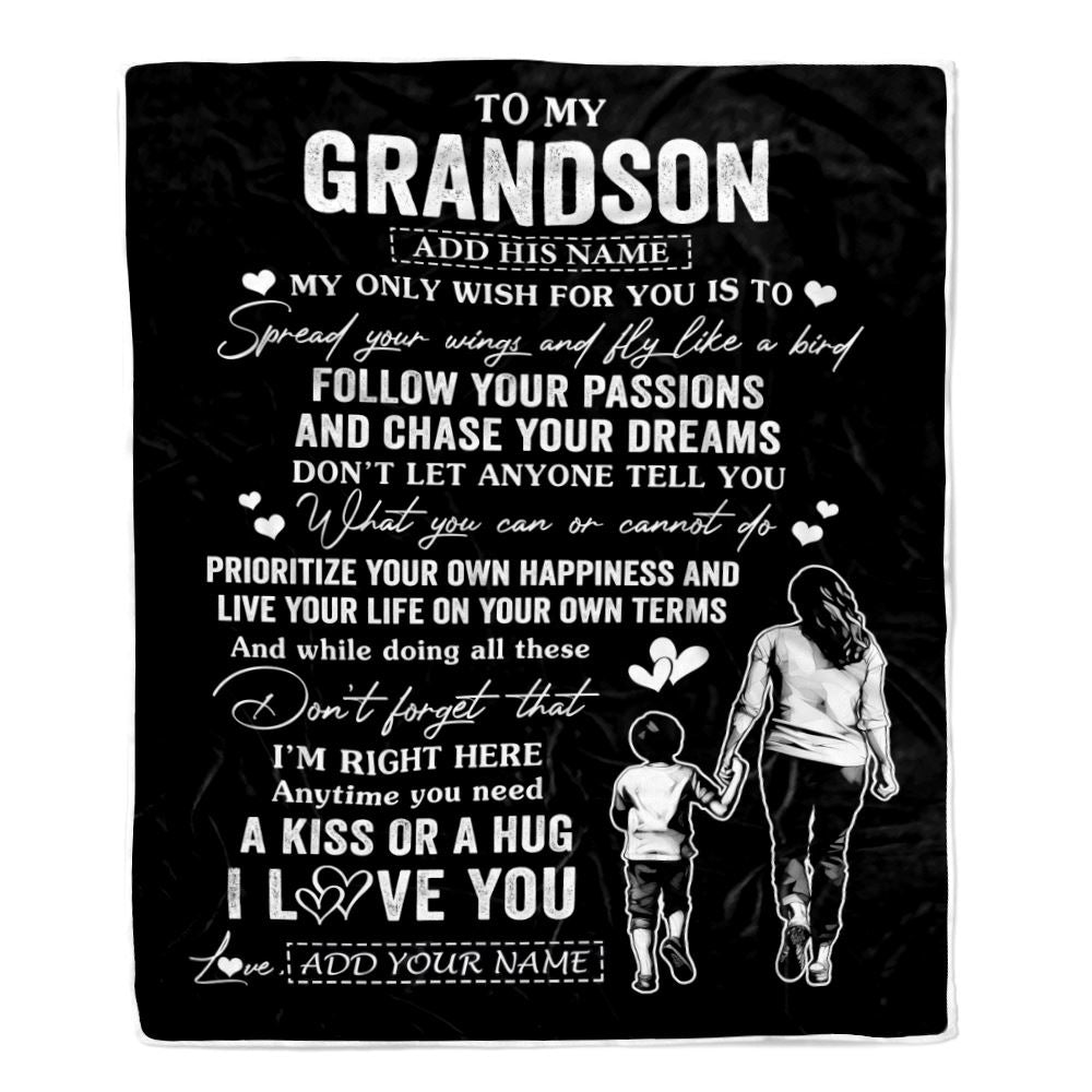 Personalized To My Grandson Gifts Blanket From Grandma Nana My Only Wish For You Grandson Birthday Gifts Graduation Christmas Customized Fleece Throw Blanket | teecentury