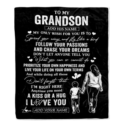 Personalized To My Grandson Gifts Blanket From Grandma Nana My Only Wish For You Grandson Birthday Gifts Graduation Christmas Customized Fleece Throw Blanket | teecentury