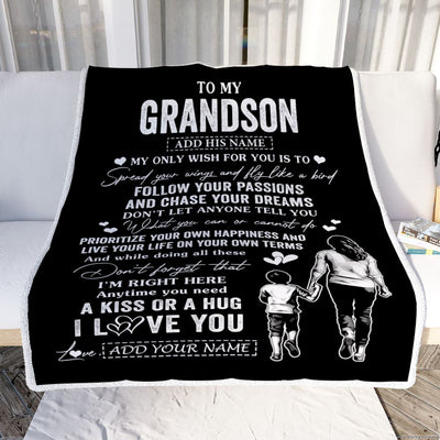 Personalized To My Grandson Gifts Blanket From Grandma Nana My Only Wish For You Grandson Birthday Gifts Graduation Christmas Customized Fleece Throw Blanket | teecentury