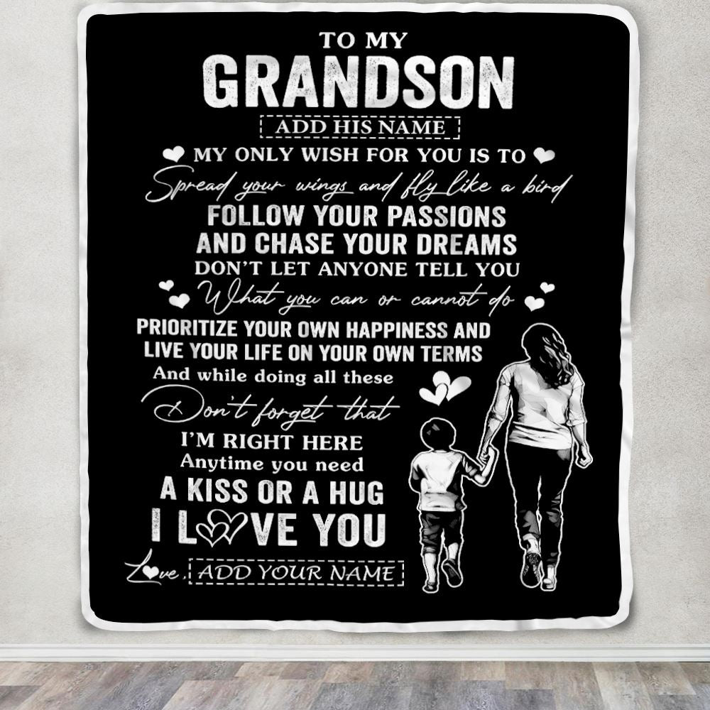 Personalized To My Grandson Gifts Blanket From Grandma Nana My Only Wish For You Grandson Birthday Gifts Graduation Christmas Customized Fleece Throw Blanket | teecentury
