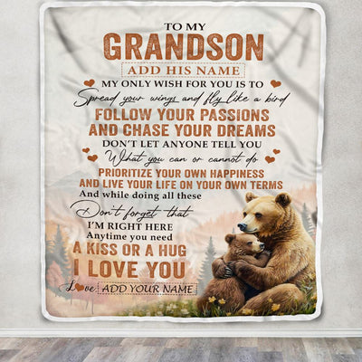 Personalized To My Grandson Gifts Blanket From Grandma Papa Bear My Only Wish For You Grandson Birthday Gifts Graduation Christmas Customized Fleece Blanket | teecentury