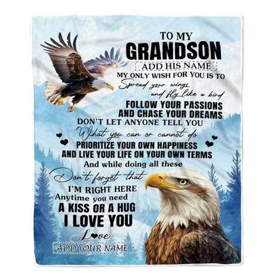 Personalized To My Grandson Gifts Blanket From Grandma Papa Eagle My Only Wish For You Grandson Birthday Gifts Graduation Christmas Customized Fleece Blanket | teecentury