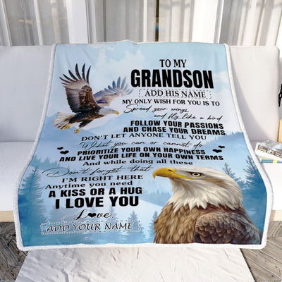 Personalized To My Grandson Gifts Blanket From Grandma Papa Eagle My Only Wish For You Grandson Birthday Gifts Graduation Christmas Customized Fleece Blanket | teecentury