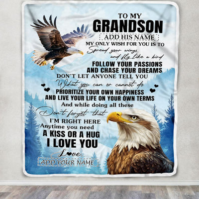 Personalized To My Grandson Gifts Blanket From Grandma Papa Eagle My Only Wish For You Grandson Birthday Gifts Graduation Christmas Customized Fleece Blanket | teecentury