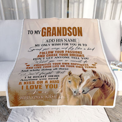 Personalized To My Grandson Gifts Blanket From Grandma Papa Horse My Only Wish For You Grandson Birthday Gifts Graduation Christmas Customized Fleece Blanket | teecentury