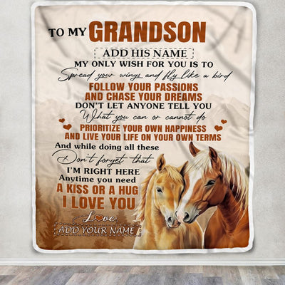 Personalized To My Grandson Gifts Blanket From Grandma Papa Horse My Only Wish For You Grandson Birthday Gifts Graduation Christmas Customized Fleece Blanket | teecentury