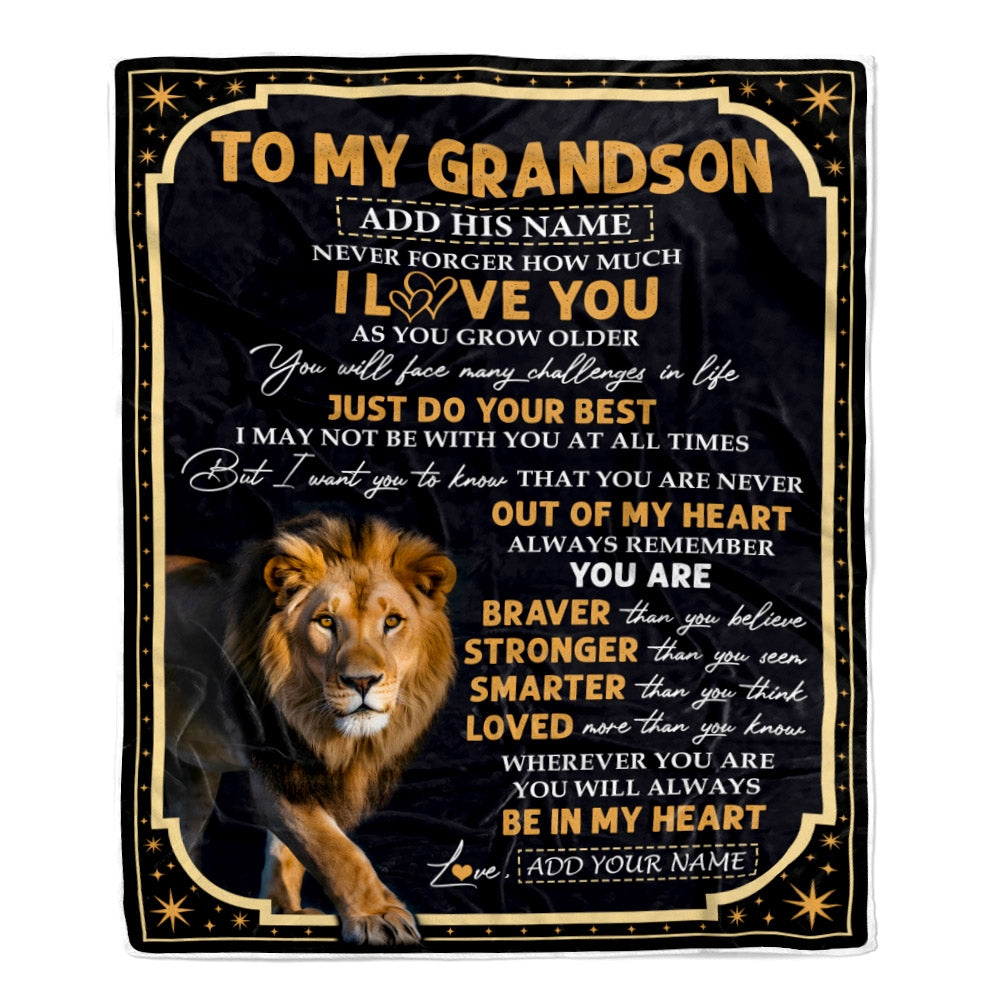 Personalized To My Grandson Gifts Blanket From Grandma Papa Inspirational I Love You Lion Grandson Birthday Gifts Graduation Christmas Custom Fleece Blanket | teecentury
