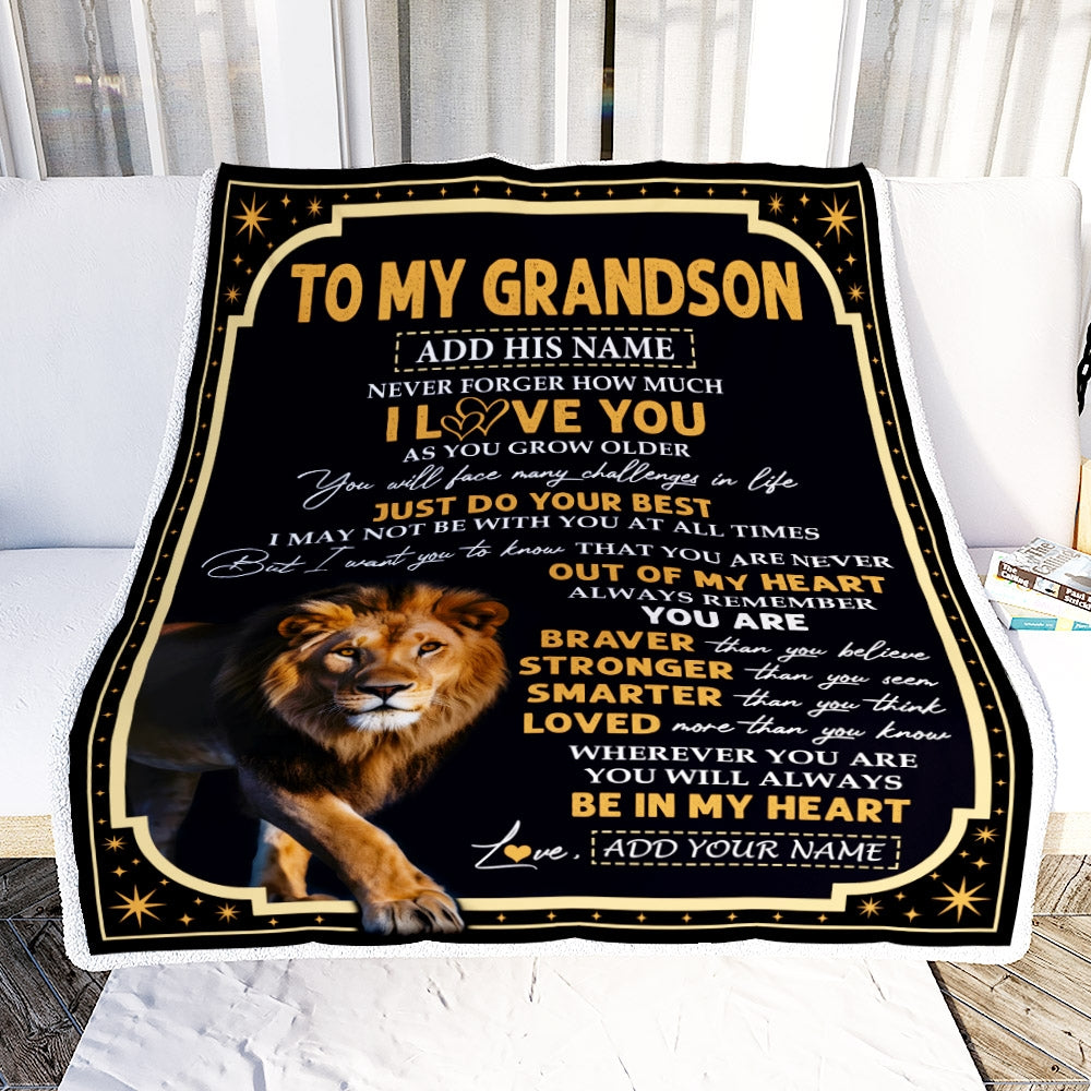 Personalized To My Grandson Gifts Blanket From Grandma Papa Inspirational I Love You Lion Grandson Birthday Gifts Graduation Christmas Custom Fleece Blanket | teecentury