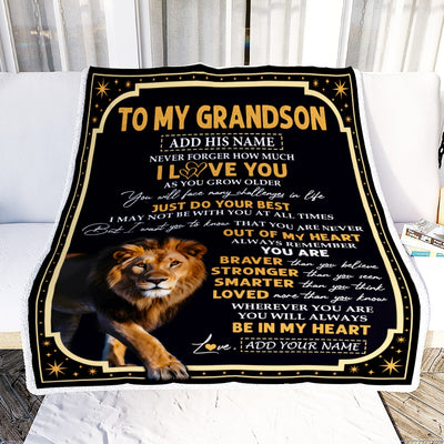 Personalized To My Grandson Gifts Blanket From Grandma Papa Inspirational I Love You Lion Grandson Birthday Gifts Graduation Christmas Custom Fleece Blanket | teecentury