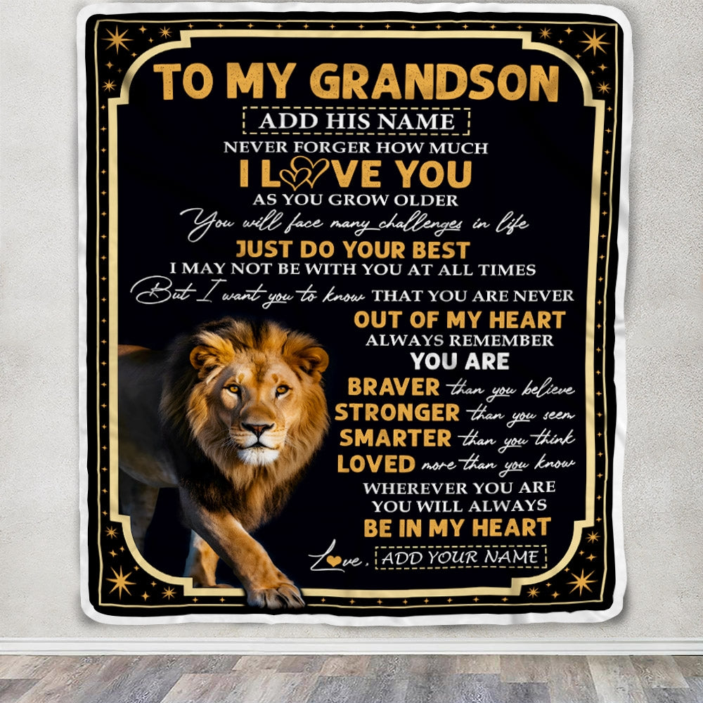 Personalized To My Grandson Gifts Blanket From Grandma Papa Inspirational I Love You Lion Grandson Birthday Gifts Graduation Christmas Custom Fleece Blanket | teecentury