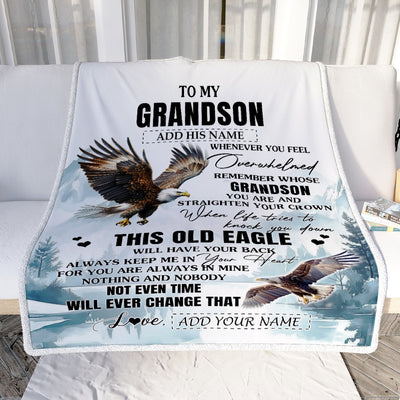 Personalized To My Grandson Gifts Blanket From Grandma Papa Whenever Eagle Unique Birthday Gifts For Grandson Graduation Christmas Custom Fleece Throw Blanket | teecentury