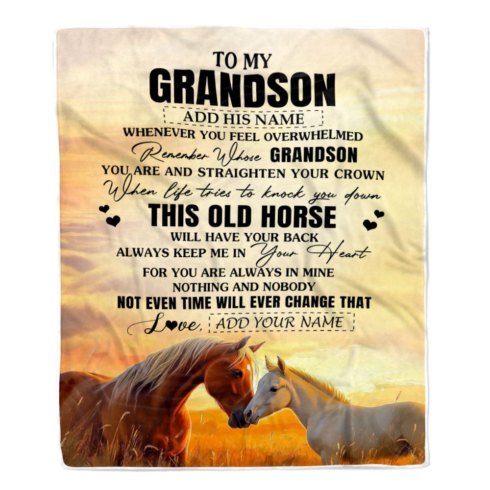 Personalized To My Grandson Gifts Blanket From Grandma Papa Whenever Horse Unique Birthday Gifts For Grandson Graduation Christmas Custom Fleece Throw Blanket | teecentury
