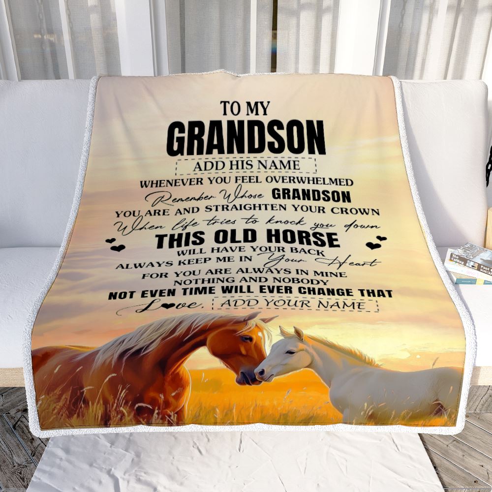 Personalized To My Grandson Gifts Blanket From Grandma Papa Whenever Horse Unique Birthday Gifts For Grandson Graduation Christmas Custom Fleece Throw Blanket | teecentury