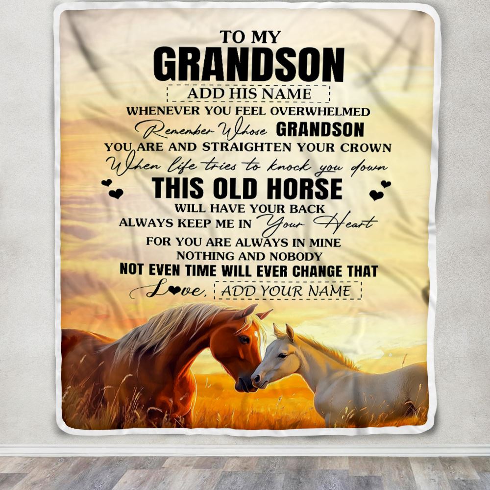 Personalized To My Grandson Gifts Blanket From Grandma Papa Whenever Horse Unique Birthday Gifts For Grandson Graduation Christmas Custom Fleece Throw Blanket | teecentury