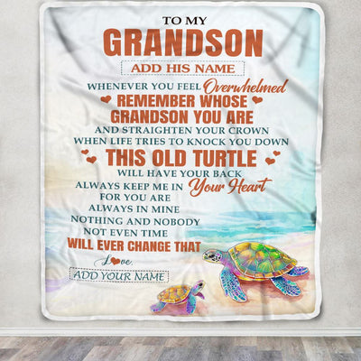 Personalized To My Grandson Gifts Blanket From Grandma Papa Whenever Turtle Unique Birthday Gifts For Grandson Graduation Christmas Custom Fleece Throw Blanket | teecentury