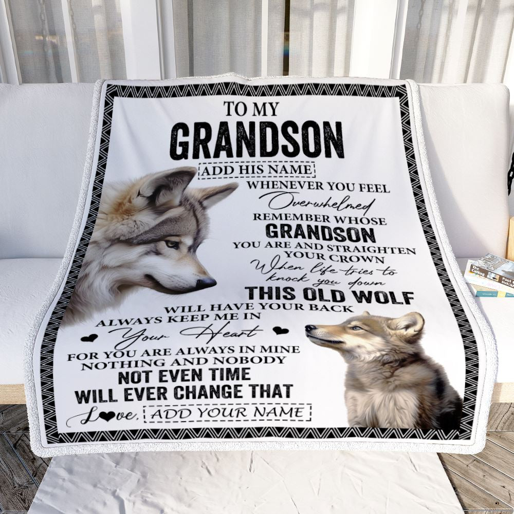 Personalized To My Grandson Gifts Blanket From Grandma Papa Whenever Wolf Unique Birthday Gifts For Grandson Graduation Christmas Custom Fleece Throw Blanket | teecentury