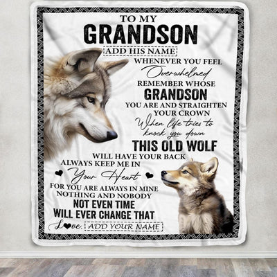 Personalized To My Grandson Gifts Blanket From Grandma Papa Whenever Wolf Unique Birthday Gifts For Grandson Graduation Christmas Custom Fleece Throw Blanket | teecentury