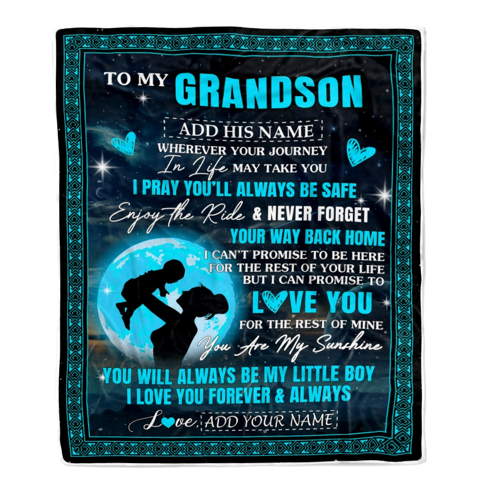 Personalized To My Grandson Gifts Blanket From Grandma Promise To Love You Gifts For Grandson Birthday Graduation Christmas Custom Fleece Throw Blanket | teecentury