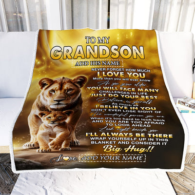 Personalized To My Grandson Gifts Blanket From Grandmother Never Forget How Much I Love You Lion Granddaughter Birthday Gifts Christmas Fleece Throw Blanket | teecentury