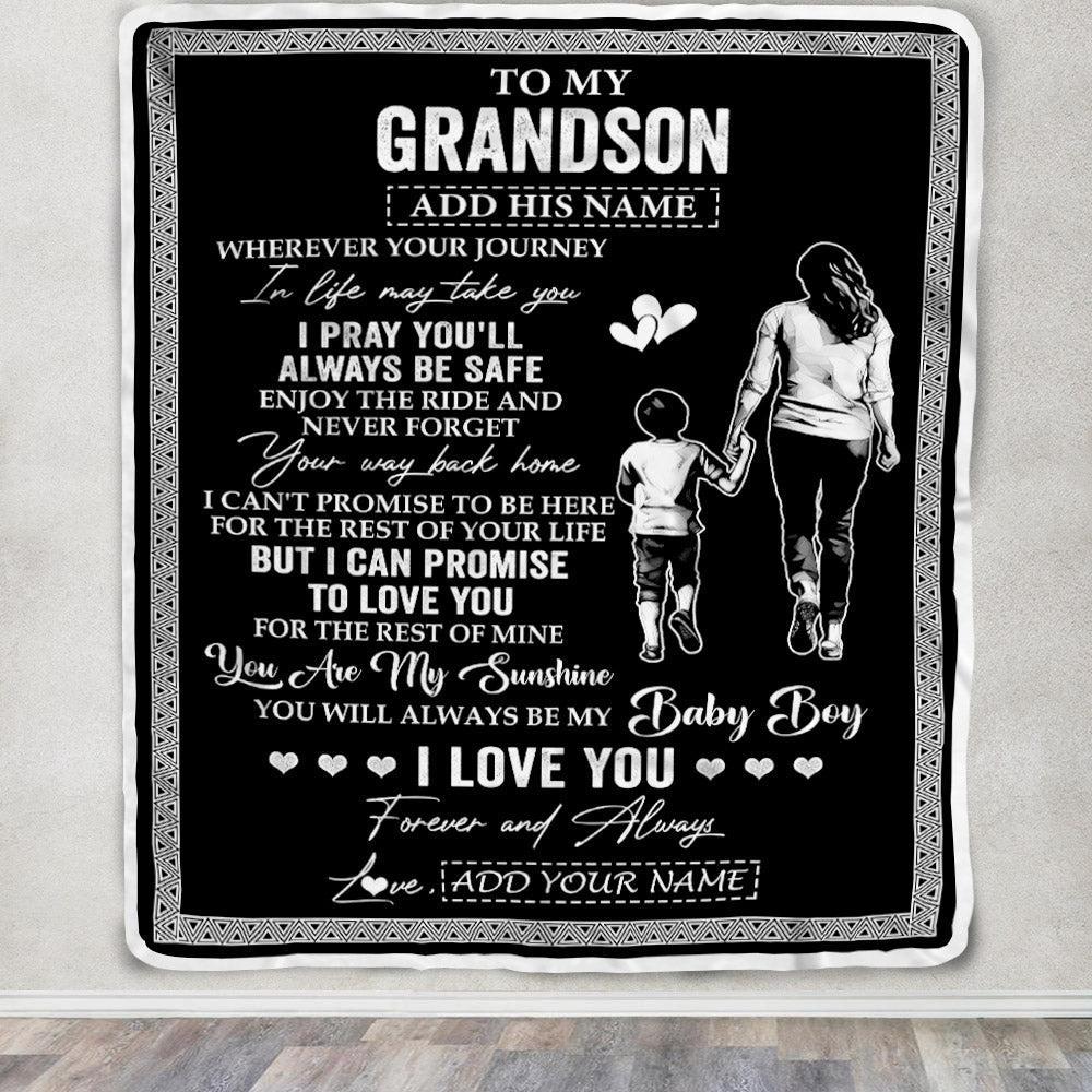 Personalized To My Grandson Gifts Blanket From Grandmother Wherever Your Journey In Life Grandma Granddaughter Birthday Gifts Christmas Fleece Throw Blanket | teecentury
