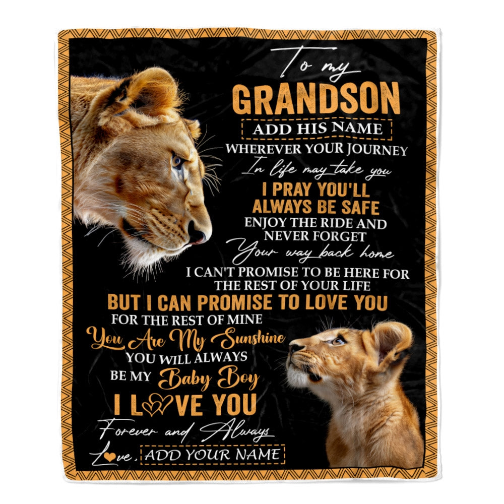 Personalized To My Grandson Gifts Blanket From Grandmother Wherever Your Journey In Life Lion Granddaughter Birthday Gifts Christmas Fleece Throw Blanket | teecentury