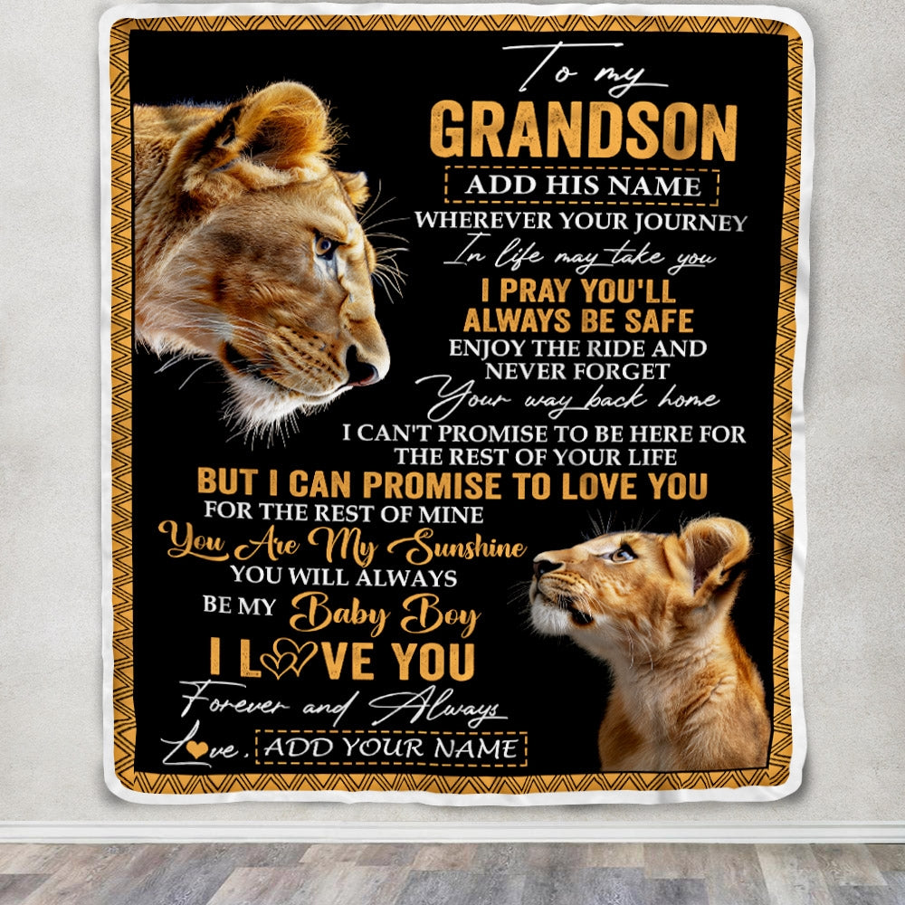 Personalized To My Grandson Gifts Blanket From Grandmother Wherever Your Journey In Life Lion Granddaughter Birthday Gifts Christmas Fleece Throw Blanket | teecentury