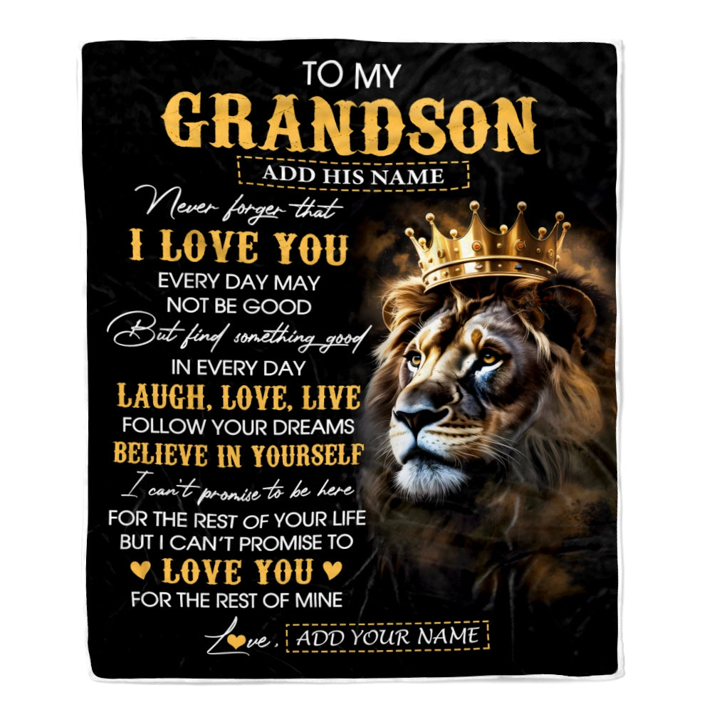 Personalized To My Grandson Gifts Blanket From Grandpa Grandma Laugh Love Live Lion Grandson Happy Birthday Gifts Graduation Christmas Custom Fleece Blanket | teecentury