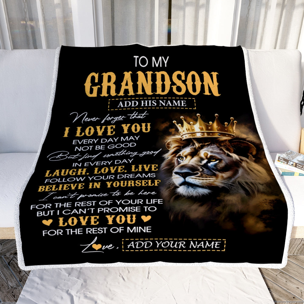 Personalized To My Grandson Gifts Blanket From Grandpa Grandma Laugh Love Live Lion Grandson Happy Birthday Gifts Graduation Christmas Custom Fleece Blanket | teecentury