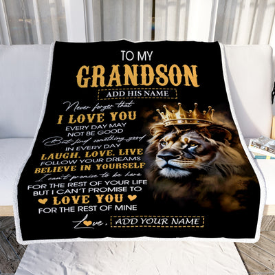 Personalized To My Grandson Gifts Blanket From Grandpa Grandma Laugh Love Live Lion Grandson Happy Birthday Gifts Graduation Christmas Custom Fleece Blanket | teecentury