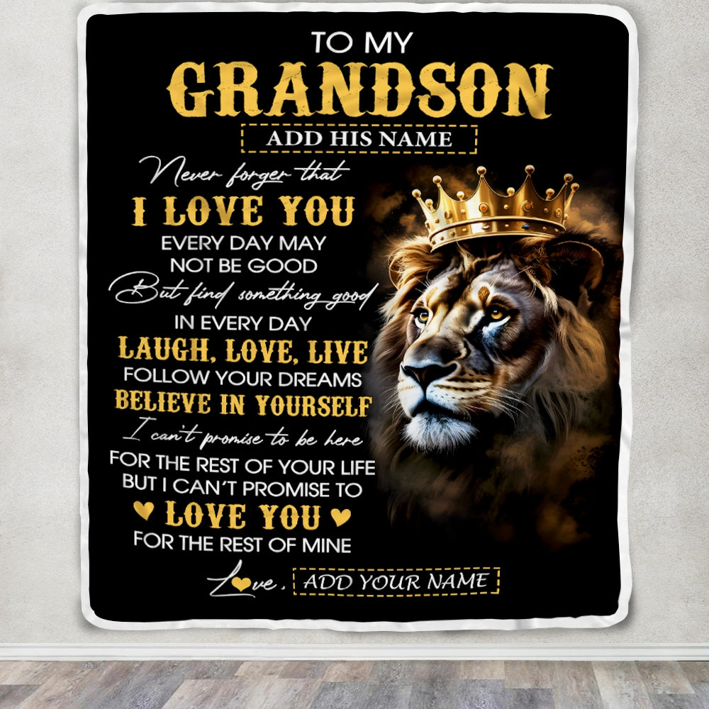 Personalized To My Grandson Gifts Blanket From Grandpa Grandma Laugh Love Live Lion Grandson Happy Birthday Gifts Graduation Christmas Custom Fleece Blanket | teecentury