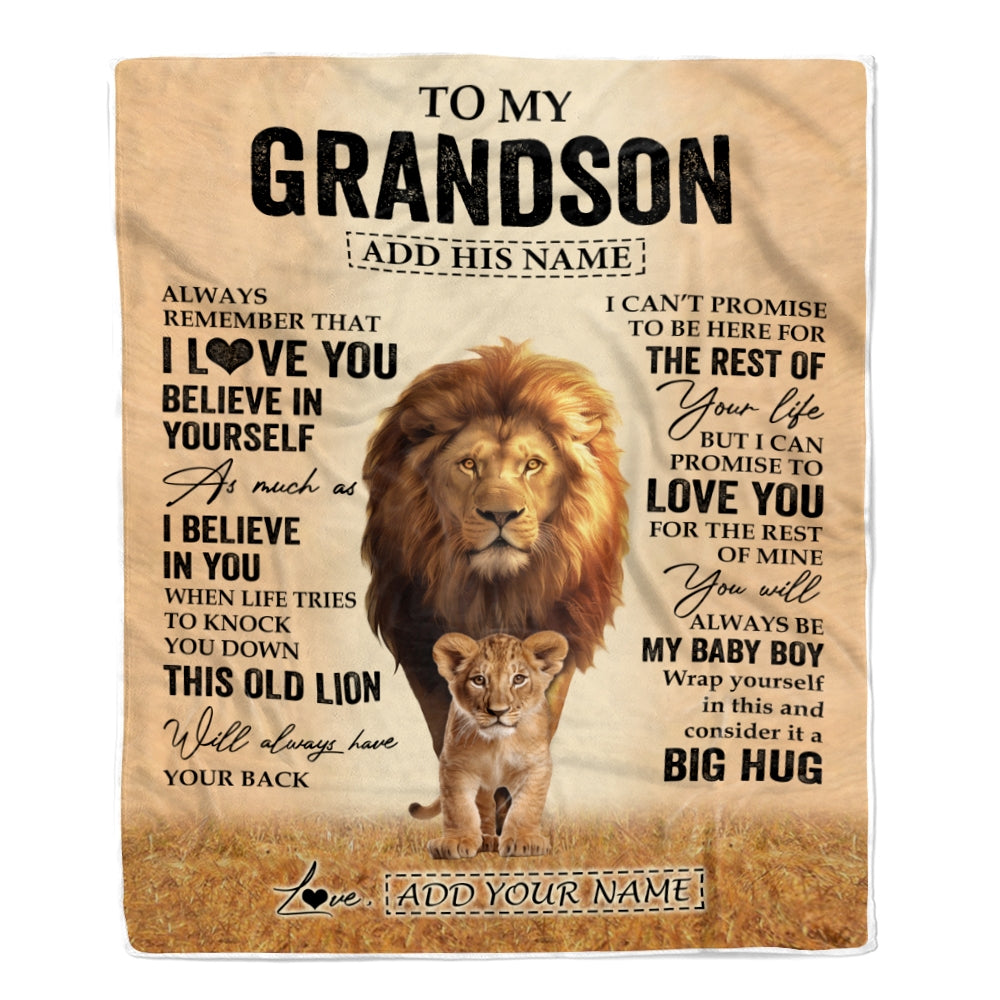 Personalized To My Grandson Gifts Blanket From Grandpa Papa Always Remember Lion Gifts For Grandson Birthday Graduation Christmas Custom Fleece Throw Blanket | teecentury