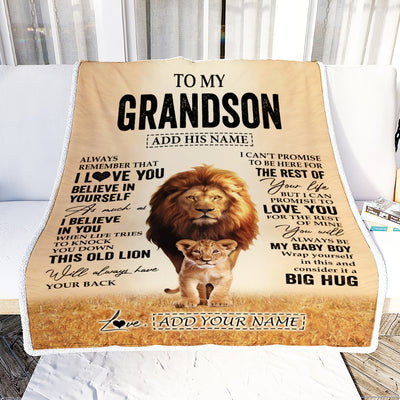 Personalized To My Grandson Gifts Blanket From Grandpa Papa Always Remember Lion Gifts For Grandson Birthday Graduation Christmas Custom Fleece Throw Blanket | teecentury
