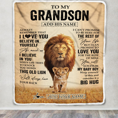 Personalized To My Grandson Gifts Blanket From Grandpa Papa Always Remember Lion Gifts For Grandson Birthday Graduation Christmas Custom Fleece Throw Blanket | teecentury