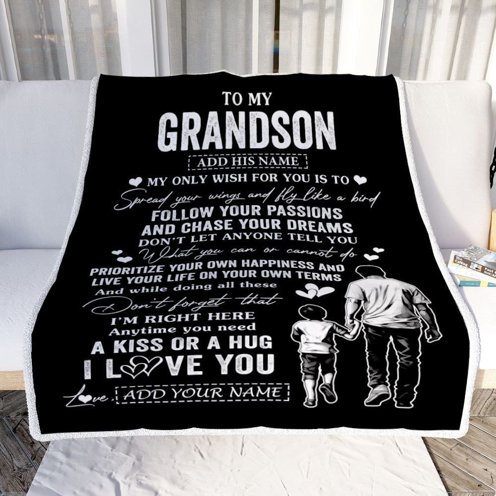 Personalized To My Grandson Gifts Blanket From Grandpa Papa My Only Wish For You Grandson Birthday Gifts Graduation Christmas Customized Fleece Throw Blanket | teecentury