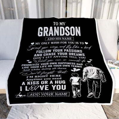 Personalized To My Grandson Gifts Blanket From Grandpa Papa My Only Wish For You Grandson Birthday Gifts Graduation Christmas Customized Fleece Throw Blanket | teecentury