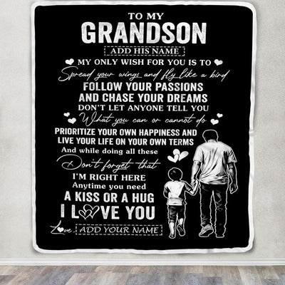 Personalized To My Grandson Gifts Blanket From Grandpa Papa My Only Wish For You Grandson Birthday Gifts Graduation Christmas Customized Fleece Throw Blanket | teecentury