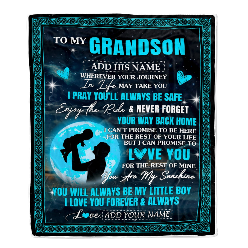 Personalized To My Grandson Gifts Blanket From Grandpa Promise To Love You Gifts For Grandson Birthday Graduation Christmas Custom Fleece Throw Blanket | teecentury
