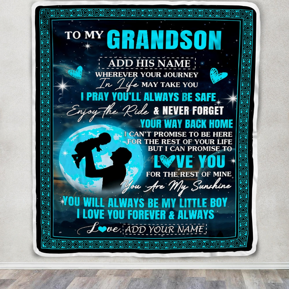 Personalized To My Grandson Gifts Blanket From Grandpa Promise To Love You Gifts For Grandson Birthday Graduation Christmas Custom Fleece Throw Blanket | teecentury