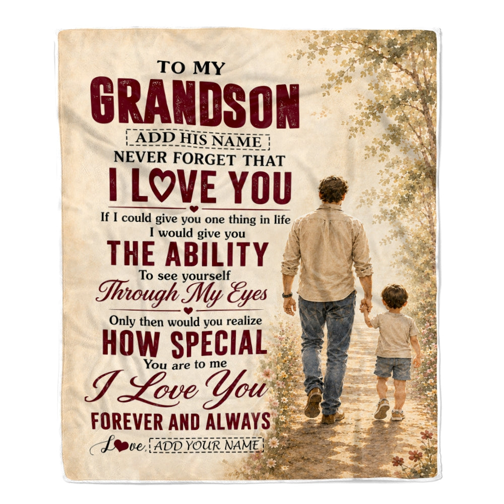 Personalized To My Grandson Gifts Blanket From Papa Grandpa Grandson Holding Hands Letter Birthday Gift Graduation Christmas Customized Bed Fleece Blanket | teecentury