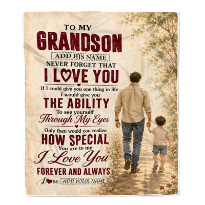 Personalized To My Grandson Gifts Blanket From Papa Grandpa Grandson Holding Hands Letter Birthday Gift Graduation Christmas Customized Bed Fleece Blanket | teecentury