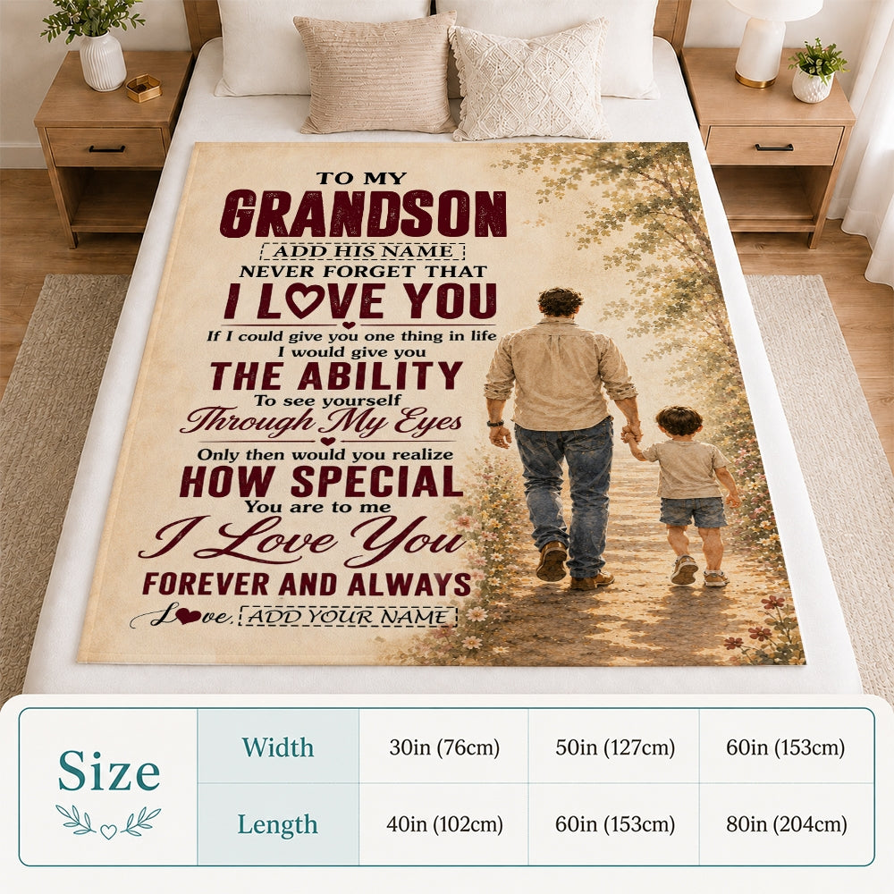 Personalized To My Grandson Gifts Blanket From Papa Grandpa Grandson Holding Hands Letter Birthday Gift Graduation Christmas Customized Bed Fleece Blanket | teecentury