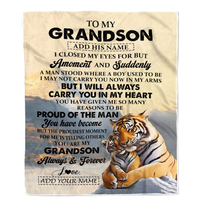 Personalized To My Grandson Gifts Blanket Tiger From Grandma Grandpa You Are My Grandson Birthday Gifts Graduation Christmas Custom Fleece Throw Blanket | teecentury